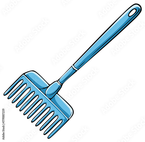 Illustration of a Blue Garden Rake for Yard Work and Lawn Care Tasks, Essential Gardening Tool