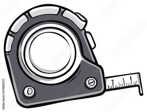 Gray measuring tape tool for construction and home improvement projects illustration