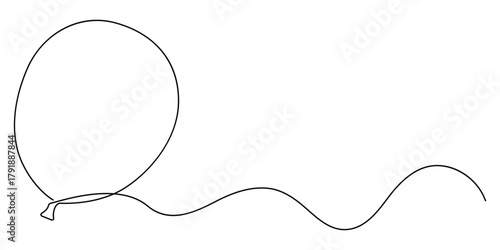 Balloon continuous line art drawn. Birthday gift concept. Vector illustration isolated on white background.