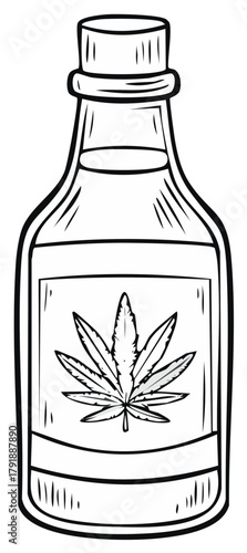 Stylized Drawing of a Bottle with a Cannabis Leaf Label