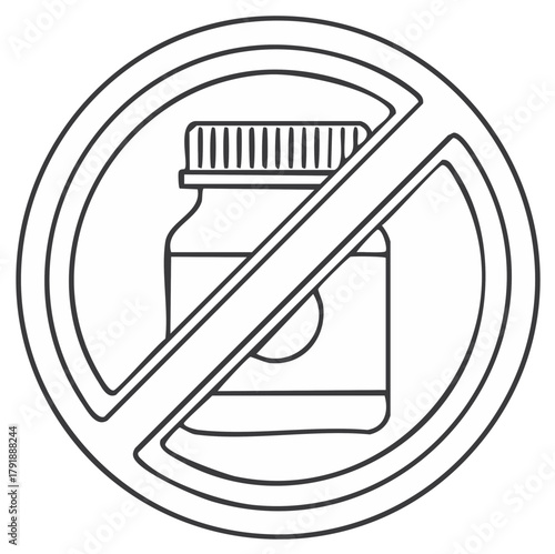 No medicine icon, ban on pills, restriction sign. Vector illustration