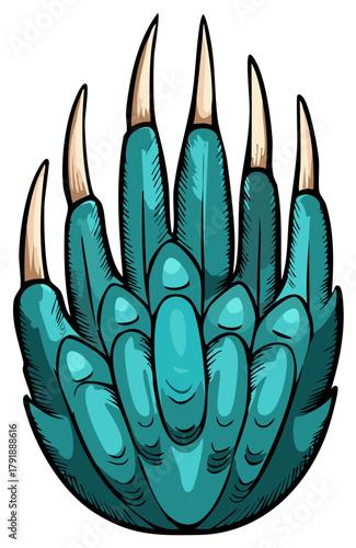Fantasy creature claw with sharp talons and scales detailed illustration