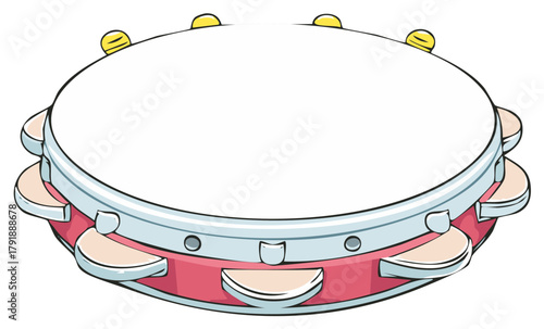 Circular tambourine illustration with jingles creating musical sounds for percussion music and rhythmic beats