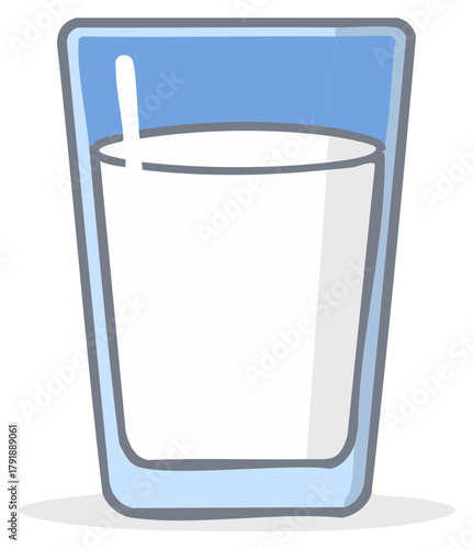 Tall Glass of Milk with Spoon Dairy Beverage Calcium Nutrition Cartoon Illustration