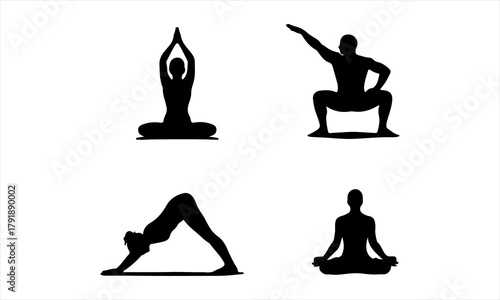Yoga Poses Silhouette Set | Basic Asanas Vector Collection for Wellness and Fitness
