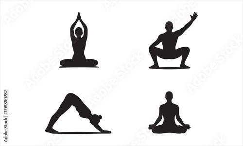 Yoga Poses Silhouette Set | Basic Asanas Vector Collection for Wellness and Fitness