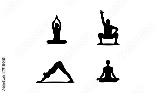 Yoga Poses Silhouette Set | Basic Asanas Vector Collection for Wellness and Fitness