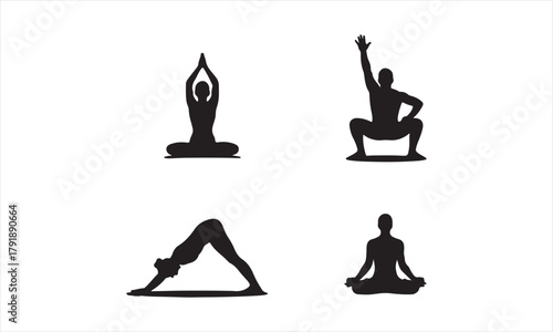 Yoga Poses Silhouette Set | Basic Asanas Vector Collection for Wellness and Fitness
