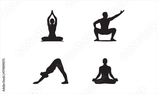Yoga Poses Silhouette Set | Basic Asanas Vector Collection for Wellness and Fitness