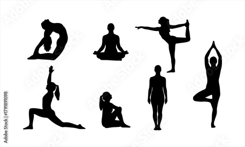 Yoga Poses Silhouette Set | Basic Asanas Vector Collection for Wellness and Fitness