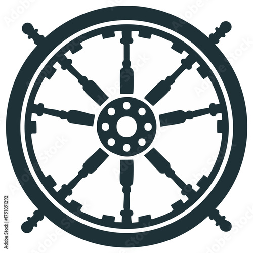 Nautical Ship Steering Wheel Emblem Vector Graphic