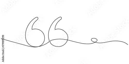 Continuous one  line drawing of a quote mark. Line Art Quotation Marks . Quotes continuous one line drawing. Vector illustration. 