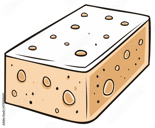 Cartoon depiction of a block of cheese with numerous small holes