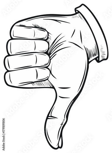Line drawing of a hand gesturing a thumbs-down expression