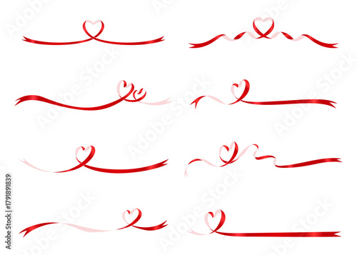 ハート型のリボン、デコレーション素材、セット