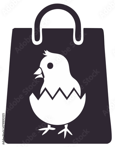 Vector illustration of a shopping bag containing a newly hatched baby chick breaking free from an egg
