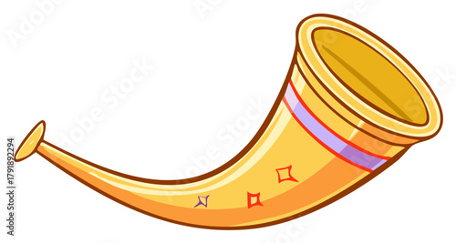 Cartoon Golden Horn Illustration, Vector of a Blowing Instrument