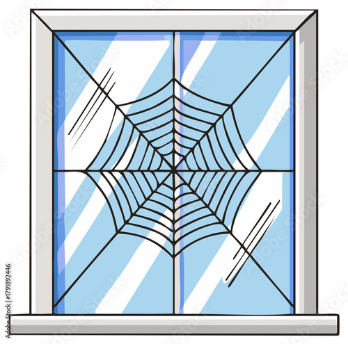 Spooky Spiderweb Decoration on Window Pane Creates a Creepy Home Halloween Look, Cobweb Illustration Art