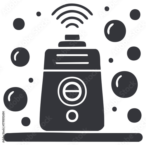 Ultrasonic cleaner or air humidifier glyph icon with waves and bubbles for purification