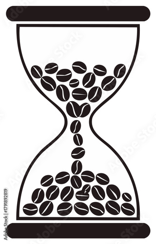 Conceptual illustration of an hourglass with coffee beans falling, symbolizing coffee time and a break