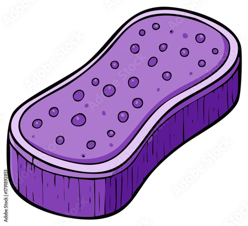 Purple cleaning sponge with bubbly texture for washing and scrubbing