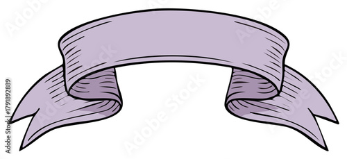 Decorative Pastel Ribbon Banner with Tails, Hand Drawn Design Element for Labels and Titles, Scrolls and Designations