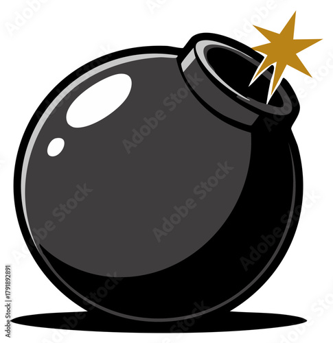 Stylized Black Round Bomb with Lit Fuse Icon Sparking Danger and Urgency Illustration
