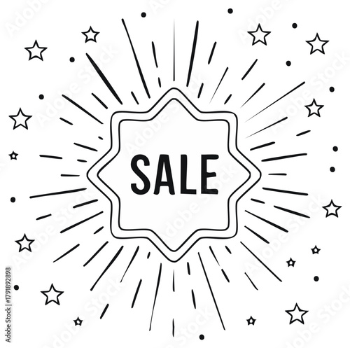 Hand-drawn SALE bursting starburst with stars and dots