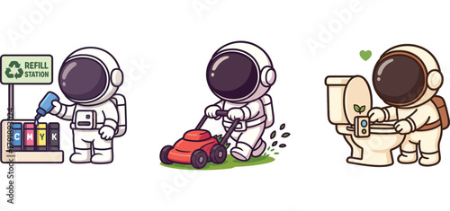 cute astronaut packaging goods and sealing parcel