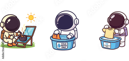 cute astronaut working remotely on laptop outdoors