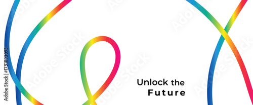 Dynamic and vibrant abstract design with rainbow colored lines, ideal for modern branding, technology, and futuristic concepts, evoking innovation and progress