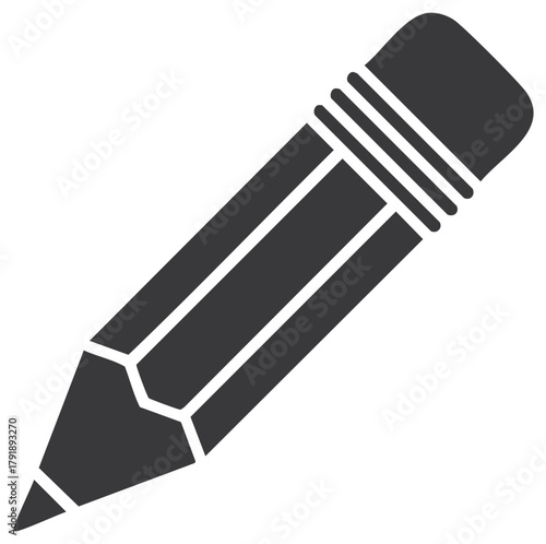 Classic dark colored pencil with eraser illustration for creativity education and design