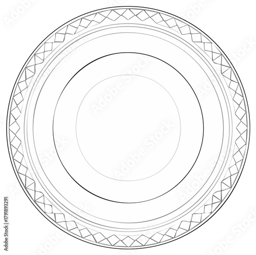 Elegant Empty Plate with Geometric Border Pattern Round Serving Dish with Delicate Diamond Design Circular Tableware Vector Illustration