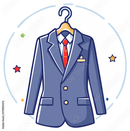 Freshly Dry Cleaned Men's Business Suit Jacket on a Hanger Cartoon Illustration