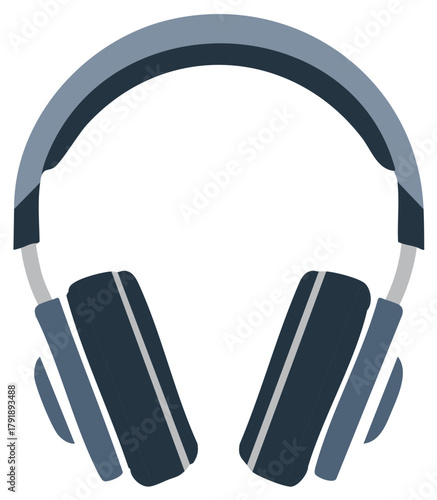 Blue and grey vector illustration of modern over ear headphones for listening to music and audio