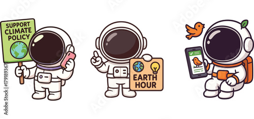 cute astronaut promoting sustainability and earth hour message