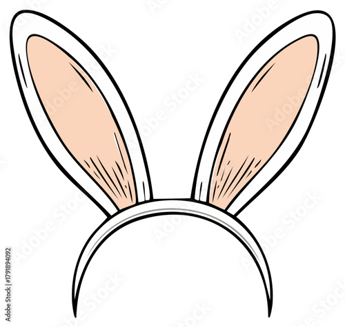 Cute Bunny Ear Headband with Soft Pink Inner Lining and Sketchy Outline