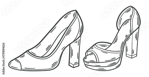 Elegant High Heel Shoe Line Art Illustration.