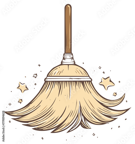 Charming Broom with Sparkles Sweeping Cleanliness and Magic