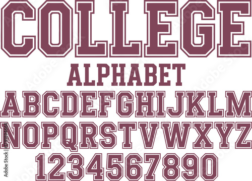 Classic college font. Vintage sport font in american style for football, baseball or basketball logos and t-shirt. Athletic department typeface, varsity style font