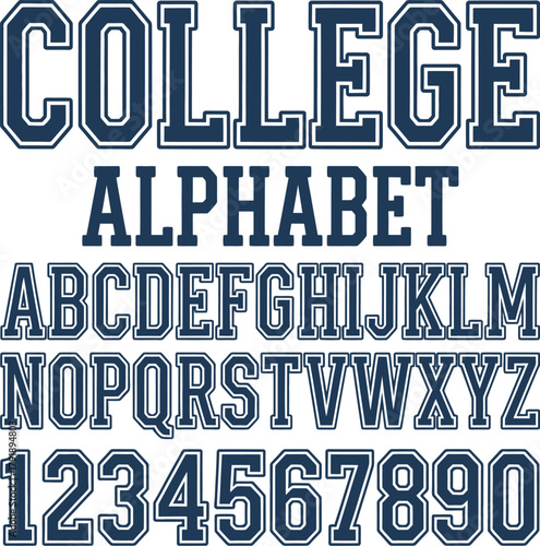 Classic college font. Vintage sport font in american style for football, baseball or basketball logos and t-shirt. Athletic department typeface, varsity style font