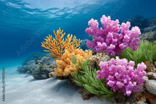 Fototapeta Naklejka Na Ścianę i Meble -  Colorful coral reef underwater ecosystem with marine life
