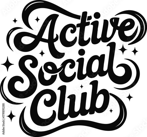 Active Social Club – Minimalist Retro Typography Vector for T-Shirt Design, Adobe Illustrator Artwork