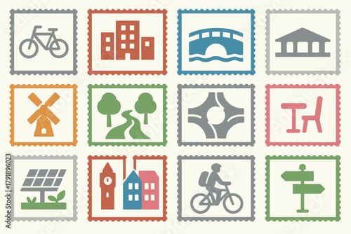 Houten Netherlands Urban Transportation and Landmarks Icons