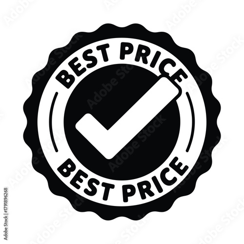 Best price guarantee seal with check mark for value and savings