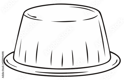 Simple line drawing of pudding, jelly, or dessert on a plate, classic vintage style