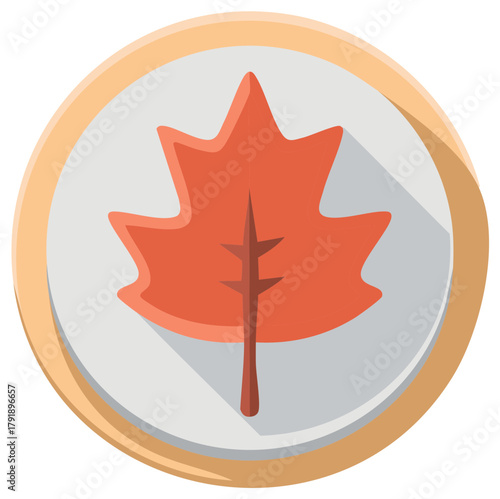 Stylized fall leaf icon design, autumn season or seasonal logo on circular frame.