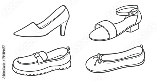  Shoe Collection Line Art Vector Illustration