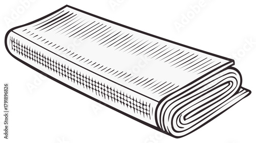 Folded bolt of fabric with a woven texture in a vintage line art illustration style