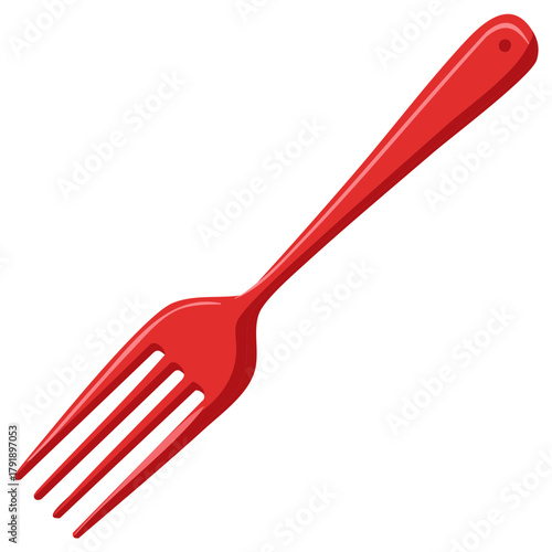 Single Red Fork Kitchen Utensil Flatware Food Eating Implement Cutlery